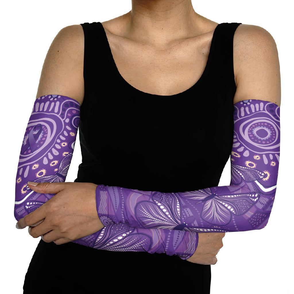 Australia Lupus Day Indigenous Arm Sleeves Purple Ribbon Aboriginal Butterflies