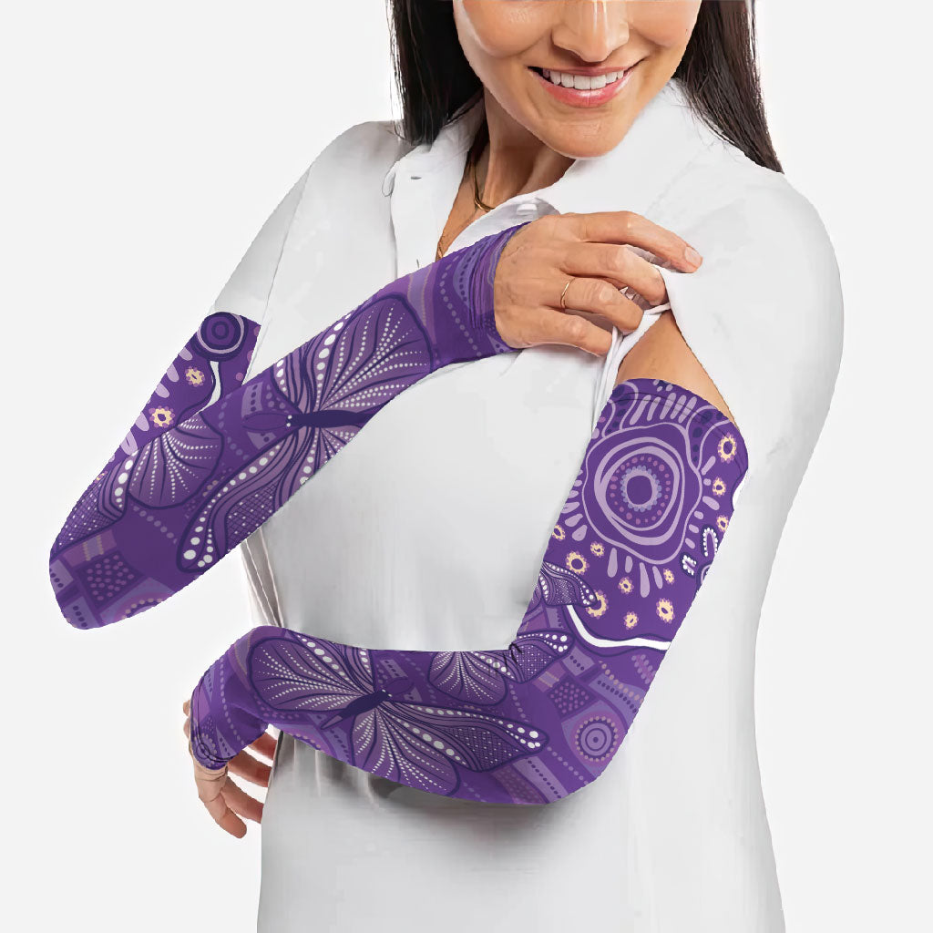 Australia Lupus Day Indigenous Arm Sleeves Purple Ribbon Aboriginal Butterflies