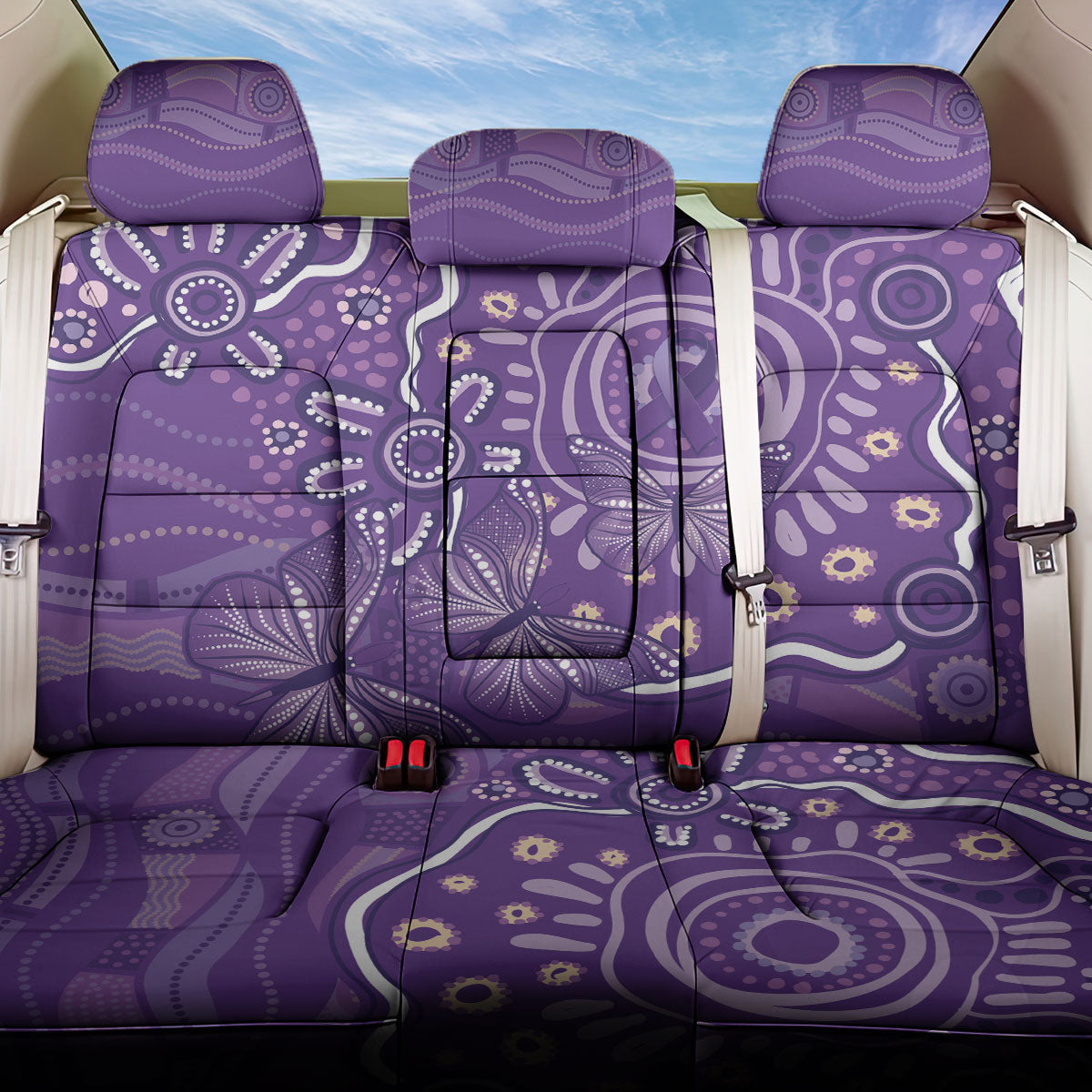 Australia Lupus Day Indigenous Back Car Seat Cover Purple Ribbon Aboriginal Butterflies