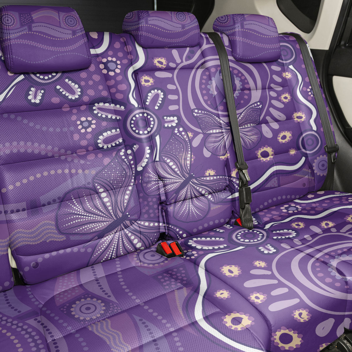 Australia Lupus Day Indigenous Back Car Seat Cover Purple Ribbon Aboriginal Butterflies