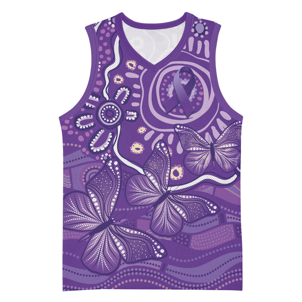 Australia Lupus Day Indigenous Basketball Jersey Purple Ribbon Aboriginal Butterflies