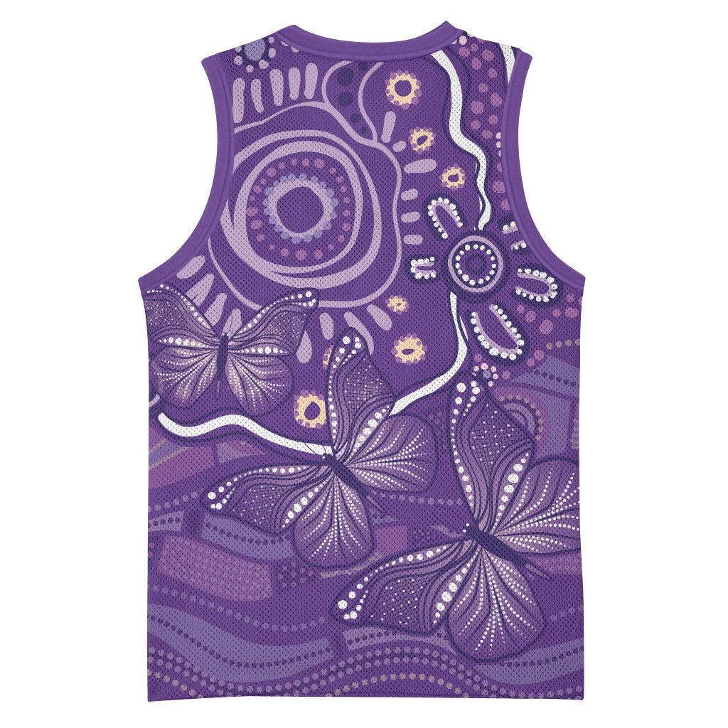 Australia Lupus Day Indigenous Basketball Jersey Purple Ribbon Aboriginal Butterflies