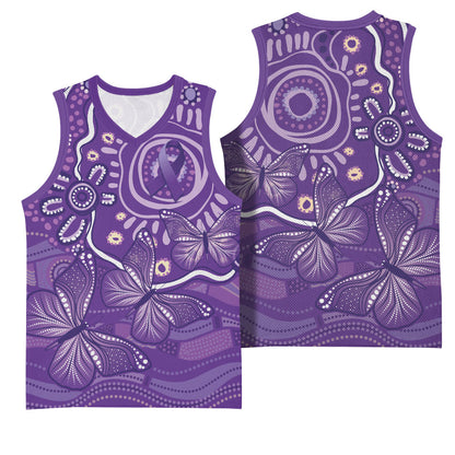 Australia Lupus Day Indigenous Basketball Jersey Purple Ribbon Aboriginal Butterflies