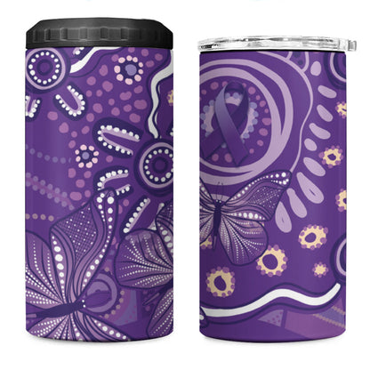 Australia Lupus Day Indigenous 4 in 1 Can Cooler Tumbler Purple Ribbon Aboriginal Butterflies