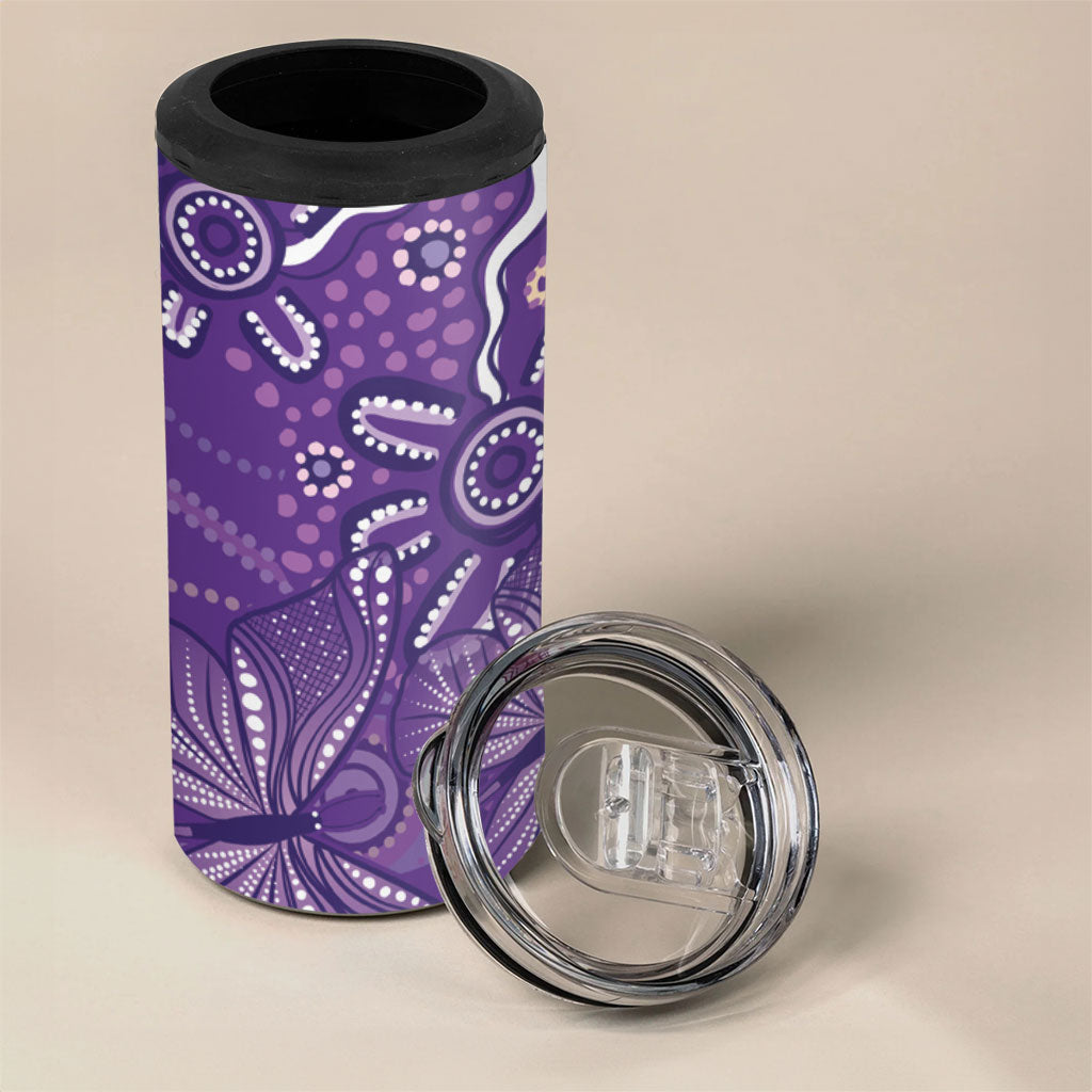 Australia Lupus Day Indigenous 4 in 1 Can Cooler Tumbler Purple Ribbon Aboriginal Butterflies
