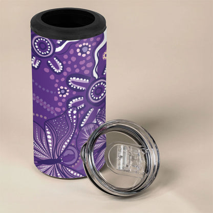 Australia Lupus Day Indigenous 4 in 1 Can Cooler Tumbler Purple Ribbon Aboriginal Butterflies