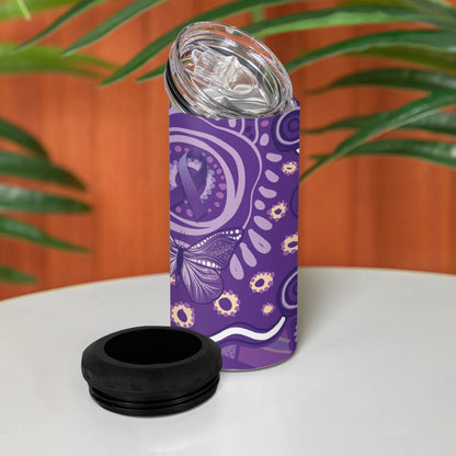 Australia Lupus Day Indigenous 4 in 1 Can Cooler Tumbler Purple Ribbon Aboriginal Butterflies