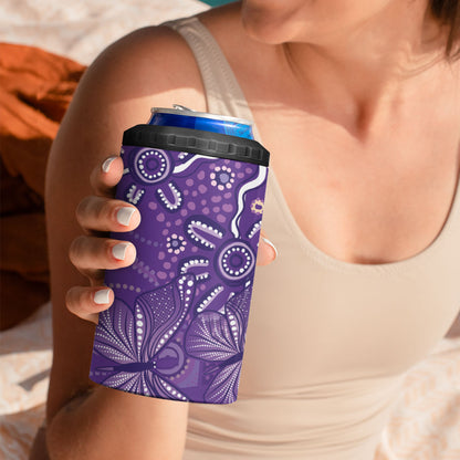 Australia Lupus Day Indigenous 4 in 1 Can Cooler Tumbler Purple Ribbon Aboriginal Butterflies