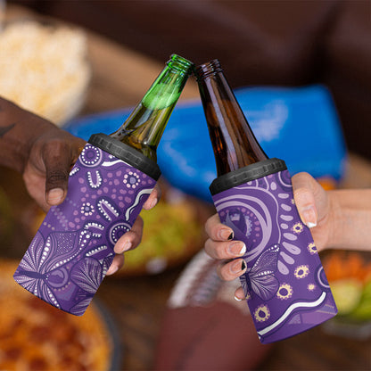 Australia Lupus Day Indigenous 4 in 1 Can Cooler Tumbler Purple Ribbon Aboriginal Butterflies