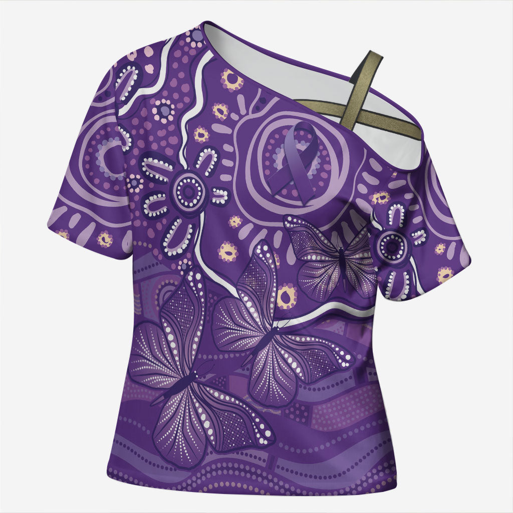 Australia Lupus Day Indigenous Cross Shoulder Shirt Purple Ribbon Aboriginal Butterflies