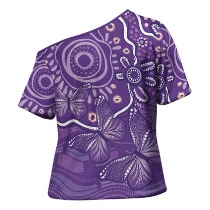 Australia Lupus Day Indigenous Cross Shoulder Shirt Purple Ribbon Aboriginal Butterflies