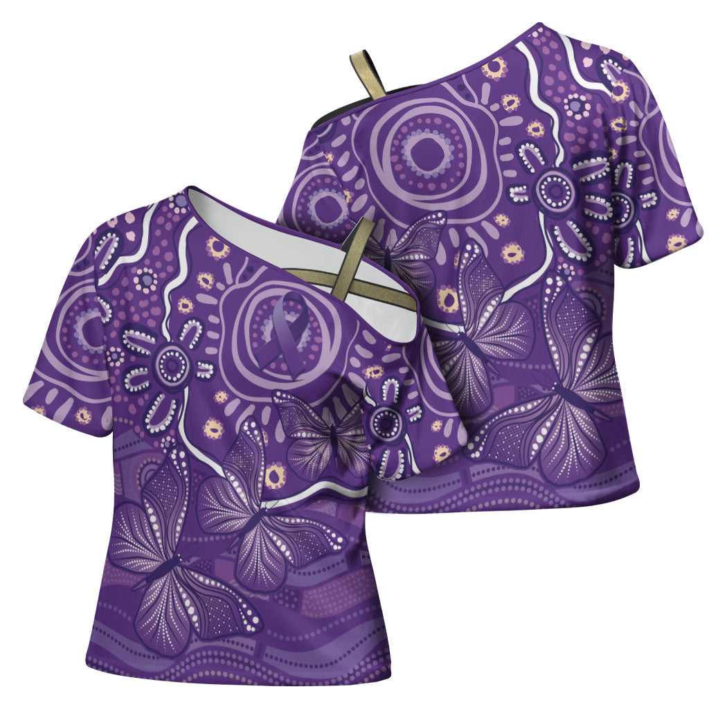 Australia Lupus Day Indigenous Cross Shoulder Shirt Purple Ribbon Aboriginal Butterflies