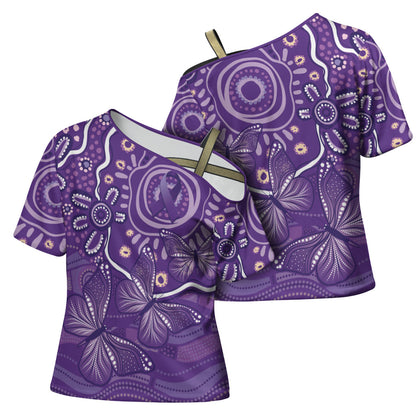 Australia Lupus Day Indigenous Cross Shoulder Shirt Purple Ribbon Aboriginal Butterflies