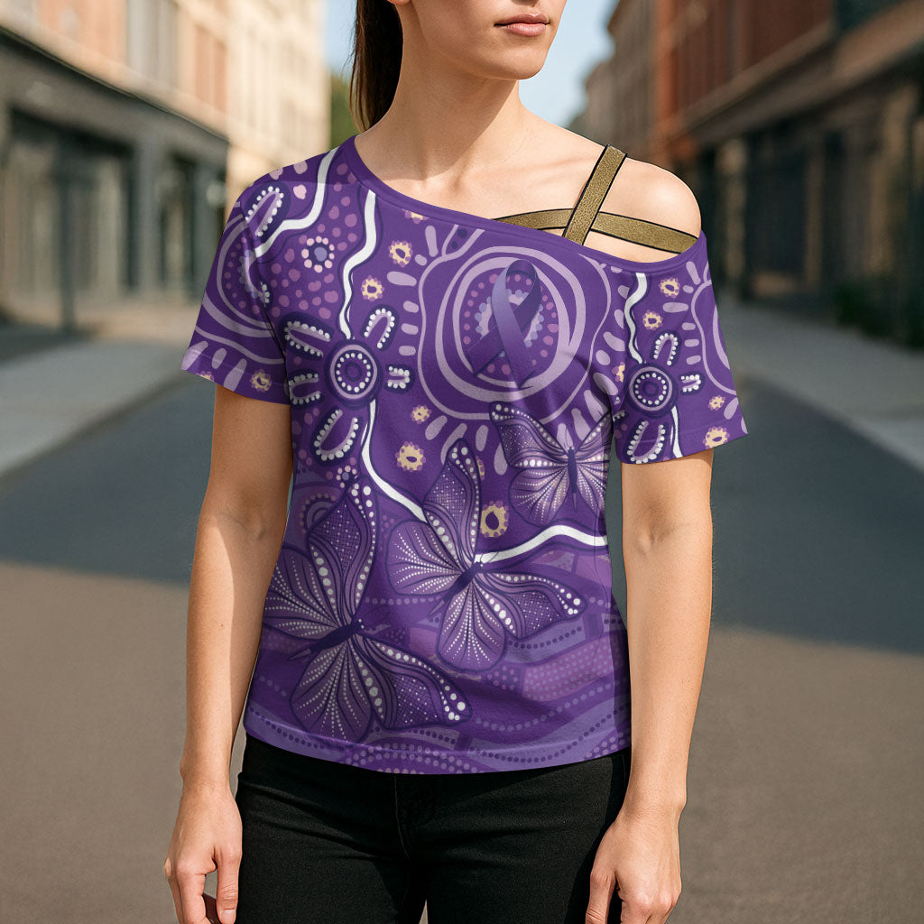 Australia Lupus Day Indigenous Cross Shoulder Shirt Purple Ribbon Aboriginal Butterflies