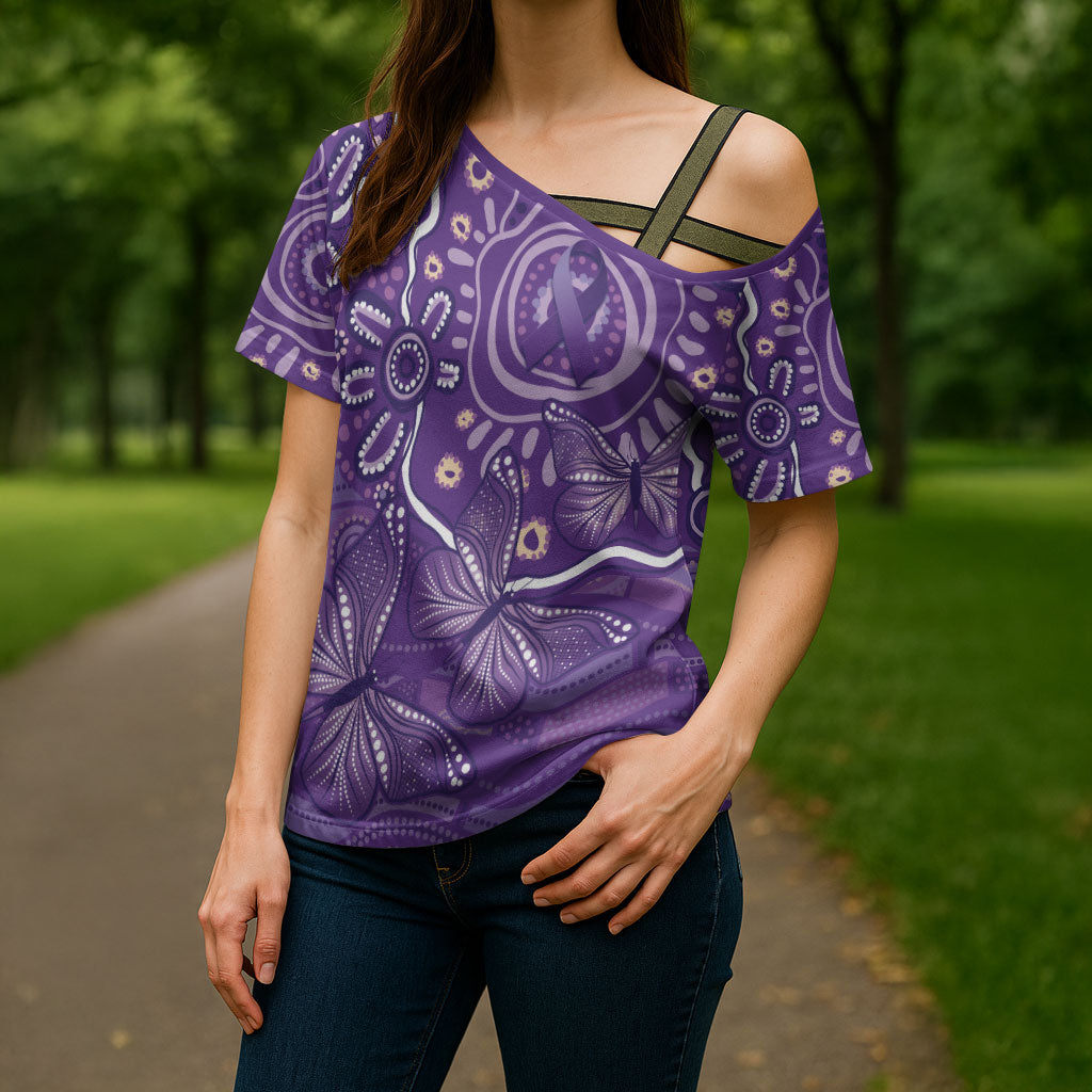 Australia Lupus Day Indigenous Cross Shoulder Shirt Purple Ribbon Aboriginal Butterflies