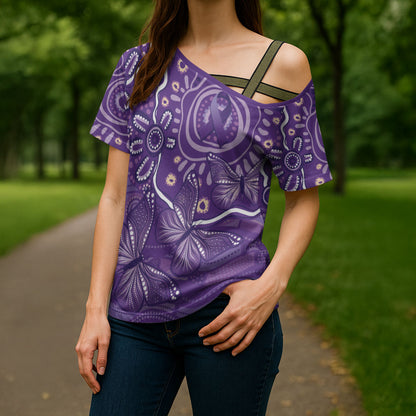 Australia Lupus Day Indigenous Cross Shoulder Shirt Purple Ribbon Aboriginal Butterflies
