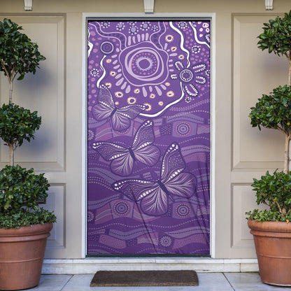 Australia Lupus Day Indigenous Door Cover Purple Ribbon Aboriginal Butterflies