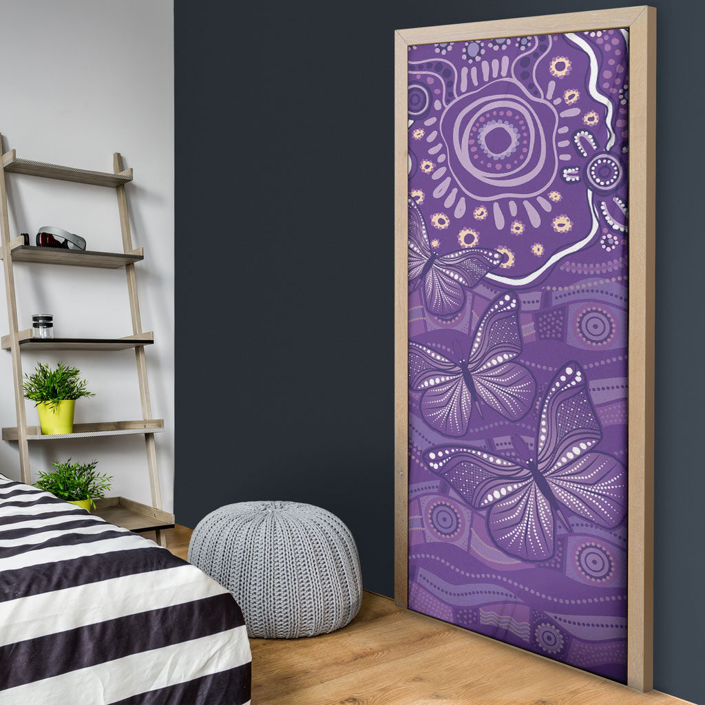 Australia Lupus Day Indigenous Door Cover Purple Ribbon Aboriginal Butterflies
