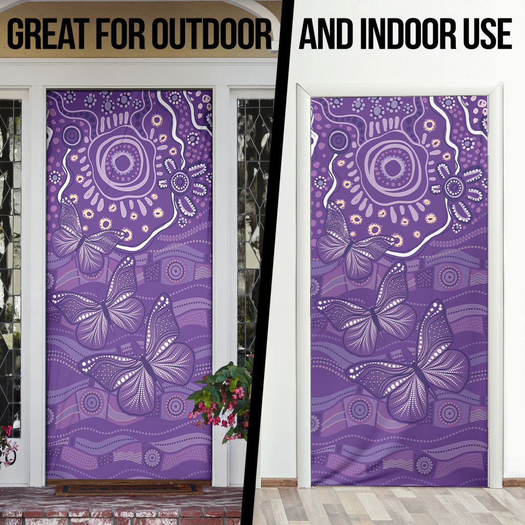 Australia Lupus Day Indigenous Door Cover Purple Ribbon Aboriginal Butterflies