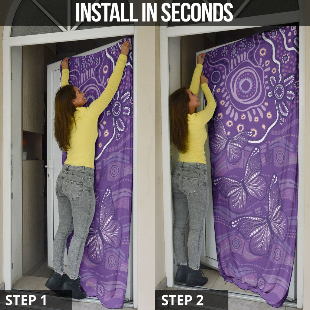 Australia Lupus Day Indigenous Door Cover Purple Ribbon Aboriginal Butterflies