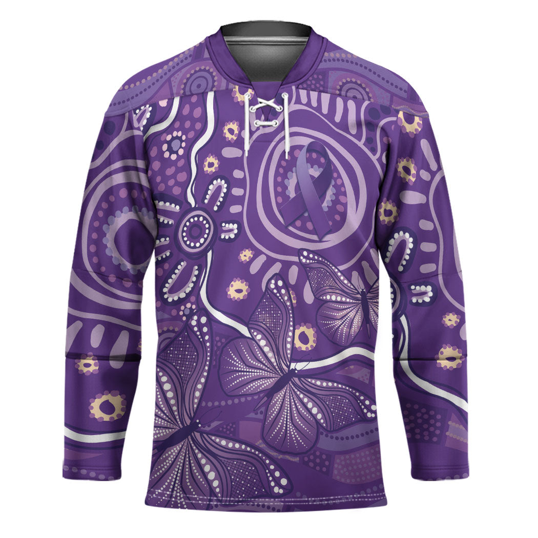 Australia Lupus Day Indigenous Hockey Jersey Purple Ribbon Aboriginal Butterflies