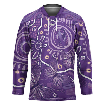 Australia Lupus Day Indigenous Hockey Jersey Purple Ribbon Aboriginal Butterflies