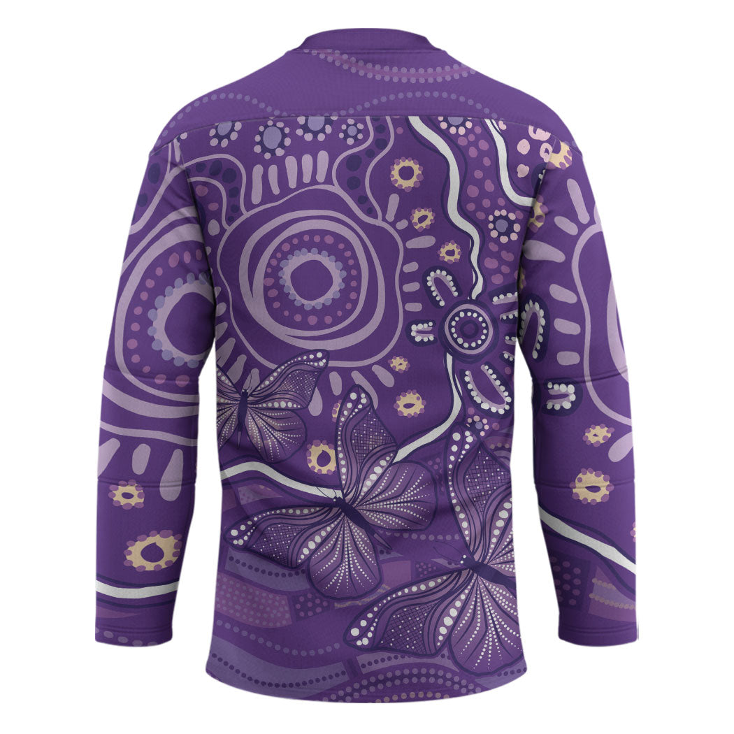 Australia Lupus Day Indigenous Hockey Jersey Purple Ribbon Aboriginal Butterflies