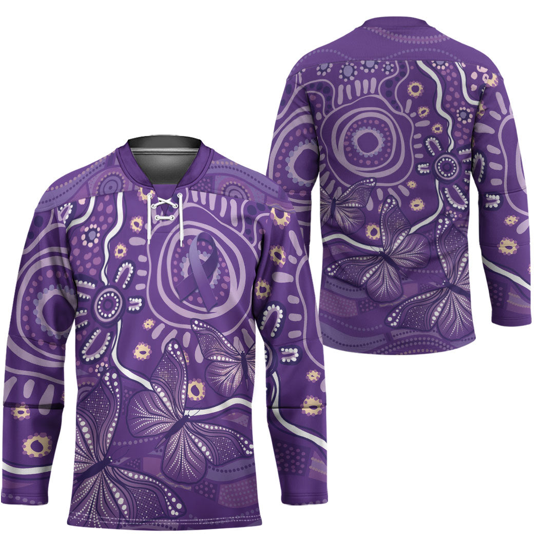 Australia Lupus Day Indigenous Hockey Jersey Purple Ribbon Aboriginal Butterflies