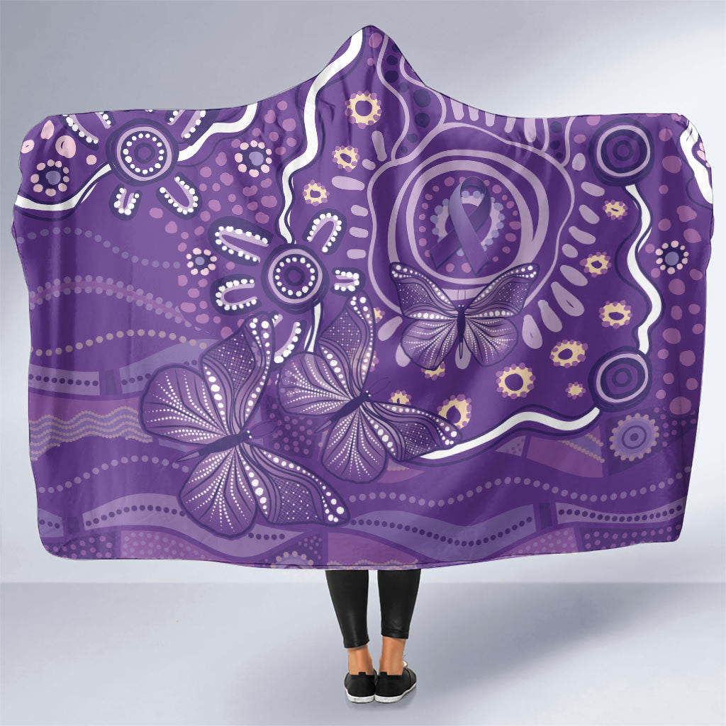 Australia Lupus Day Indigenous Hooded Blanket Purple Ribbon Aboriginal Butterflies