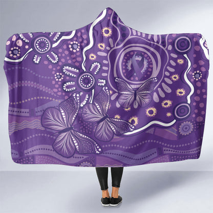 Australia Lupus Day Indigenous Hooded Blanket Purple Ribbon Aboriginal Butterflies