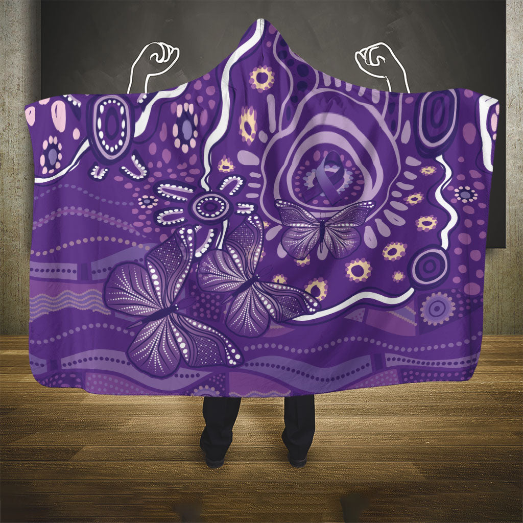 Australia Lupus Day Indigenous Hooded Blanket Purple Ribbon Aboriginal Butterflies