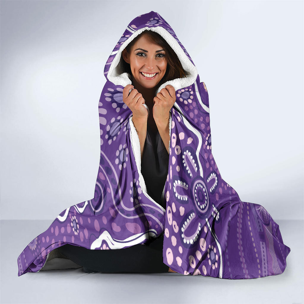 Australia Lupus Day Indigenous Hooded Blanket Purple Ribbon Aboriginal Butterflies
