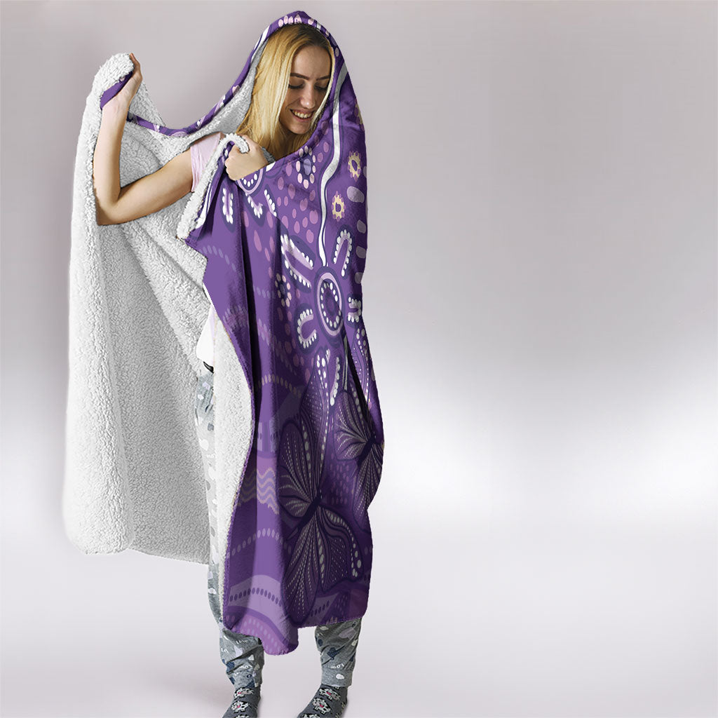 Australia Lupus Day Indigenous Hooded Blanket Purple Ribbon Aboriginal Butterflies