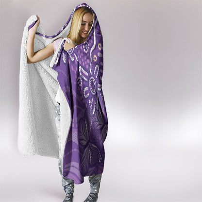 Australia Lupus Day Indigenous Hooded Blanket Purple Ribbon Aboriginal Butterflies