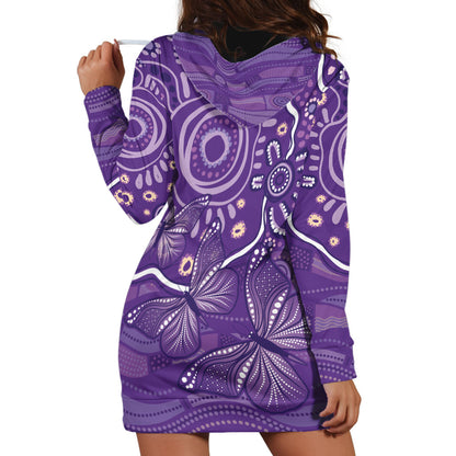 Australia Lupus Day Indigenous Hoodie Dress Purple Ribbon Aboriginal Butterflies