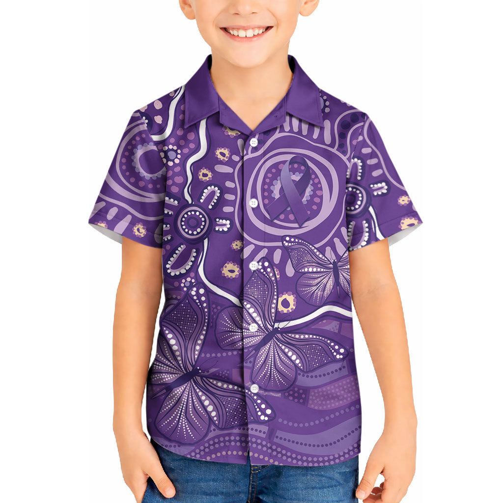 Australia Lupus Day Indigenous Kid Hawaiian Shirt Purple Ribbon Aboriginal Butterflies