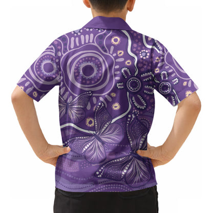 Australia Lupus Day Indigenous Kid Hawaiian Shirt Purple Ribbon Aboriginal Butterflies