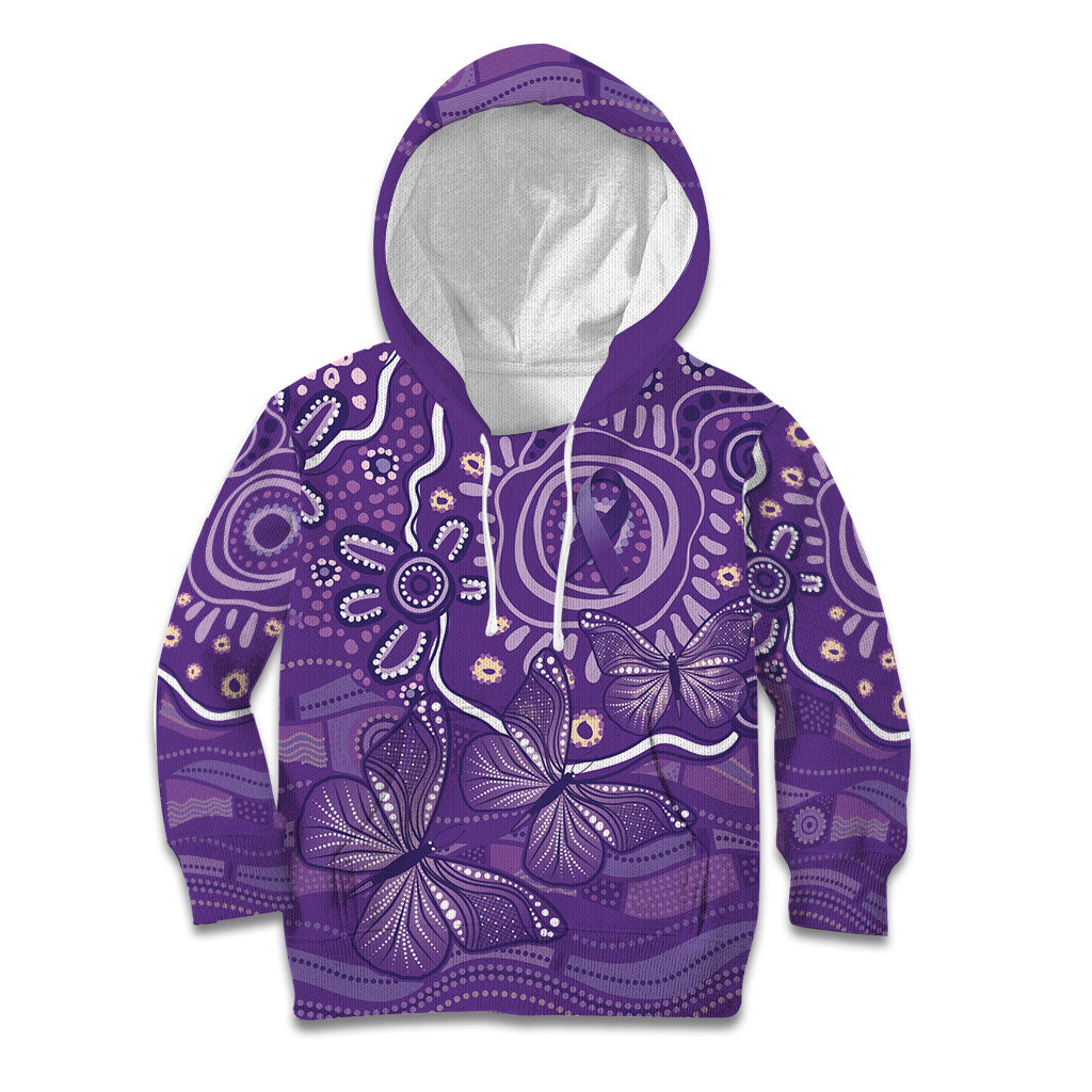 Australia Lupus Day Indigenous Kid Hoodie Purple Ribbon Aboriginal Butterflies