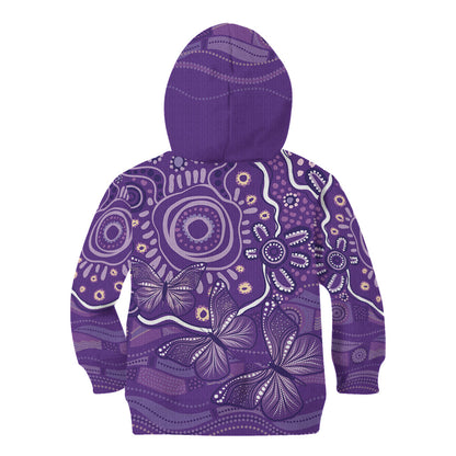 Australia Lupus Day Indigenous Kid Hoodie Purple Ribbon Aboriginal Butterflies