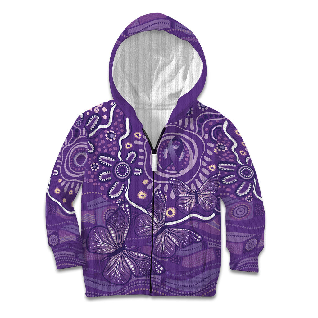 Australia Lupus Day Indigenous Kid Hoodie Purple Ribbon Aboriginal Butterflies