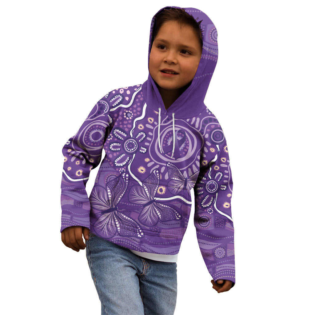 Australia Lupus Day Indigenous Kid Hoodie Purple Ribbon Aboriginal Butterflies