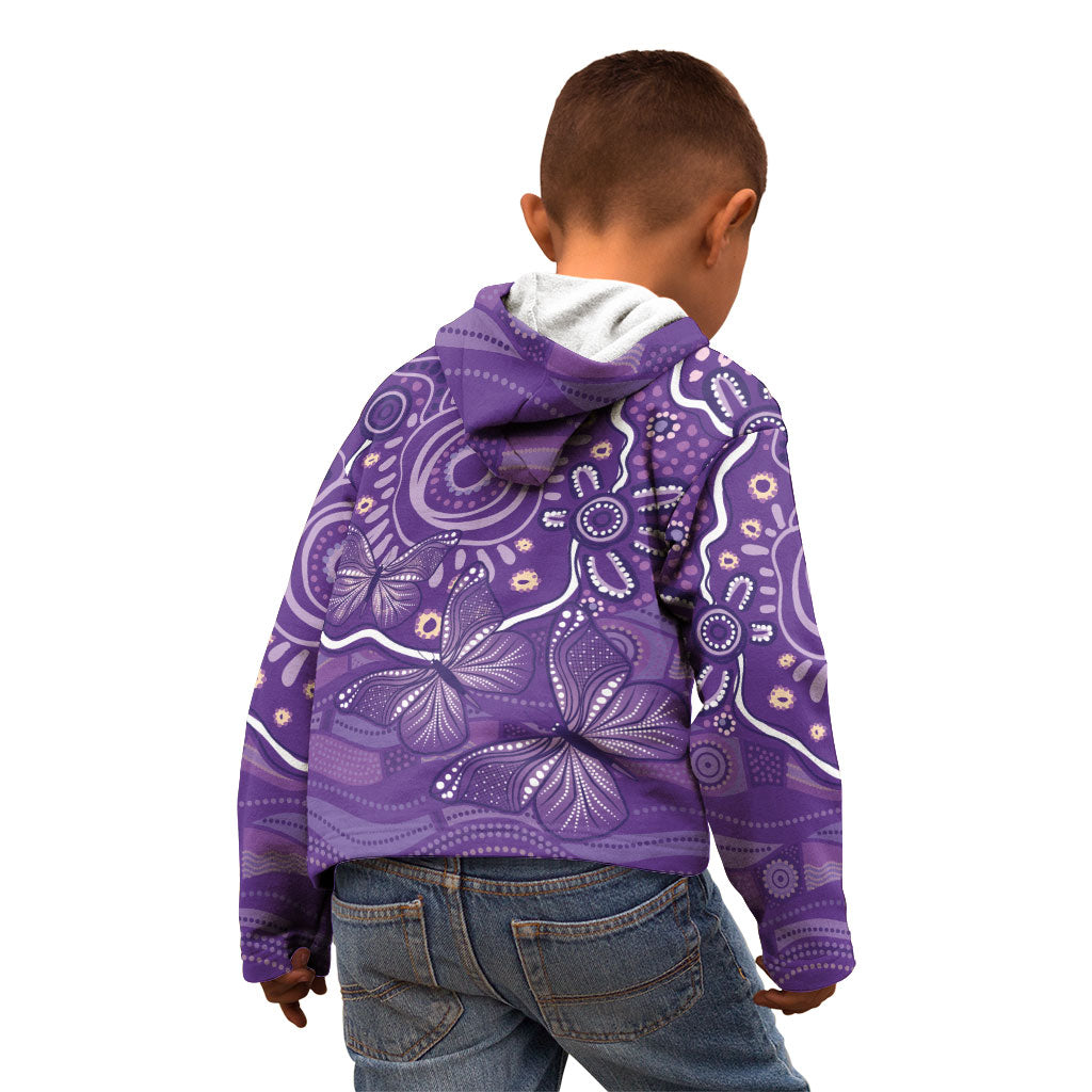 Australia Lupus Day Indigenous Kid Hoodie Purple Ribbon Aboriginal Butterflies
