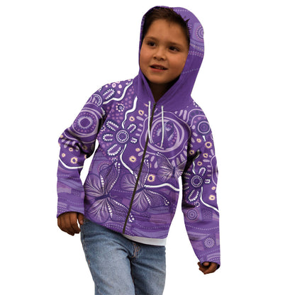 Australia Lupus Day Indigenous Kid Hoodie Purple Ribbon Aboriginal Butterflies