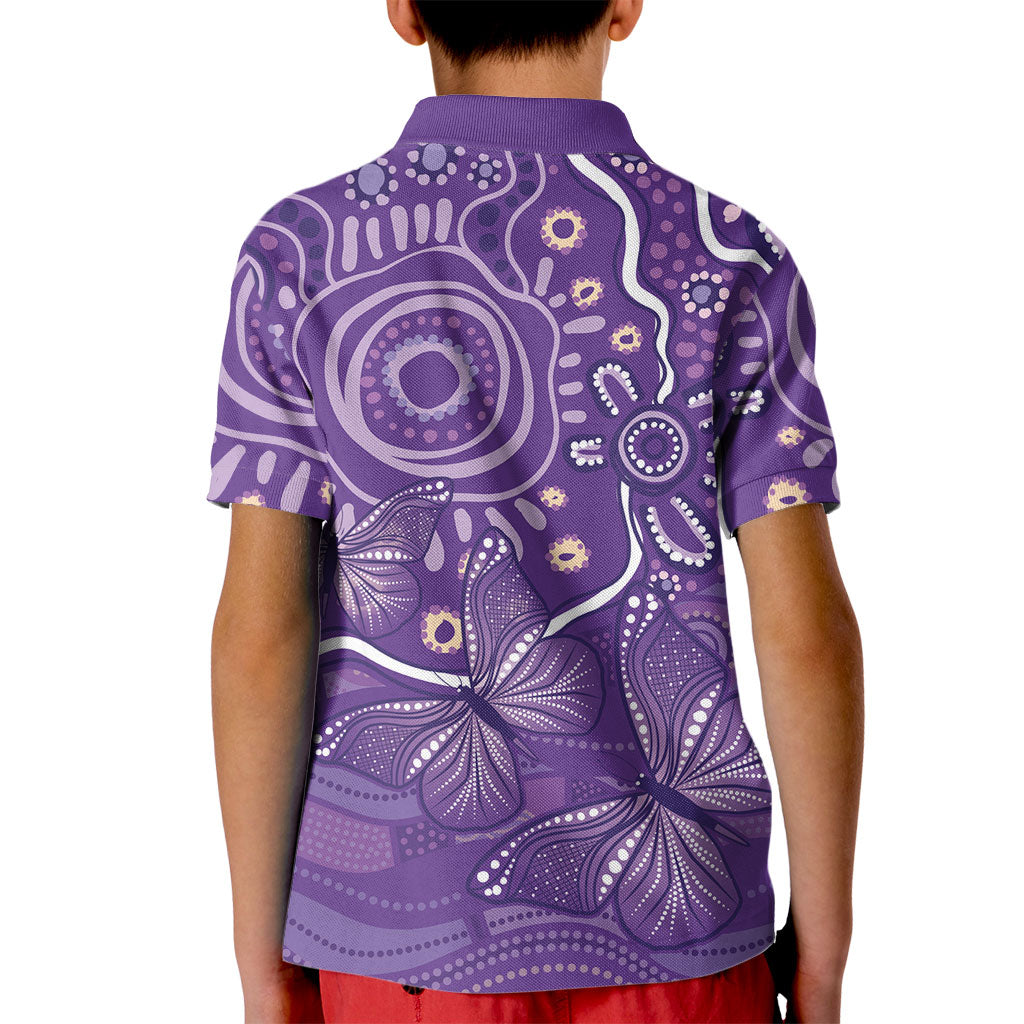 Australia Lupus Day Indigenous Kid Polo Shirt Purple Ribbon Aboriginal Butterflies