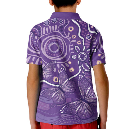 Australia Lupus Day Indigenous Kid Polo Shirt Purple Ribbon Aboriginal Butterflies