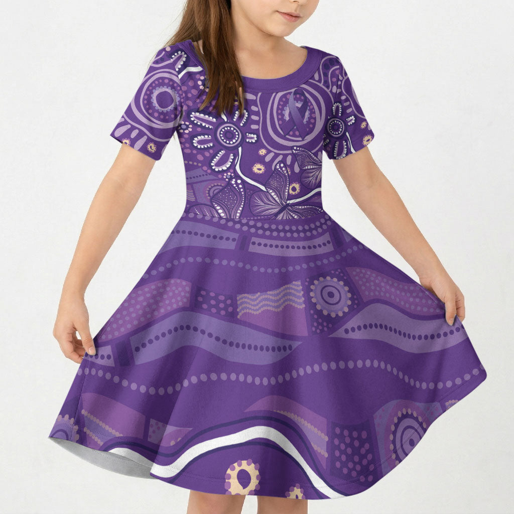 Australia Lupus Day Indigenous Kid Short Sleeve Dress Purple Ribbon Aboriginal Butterflies