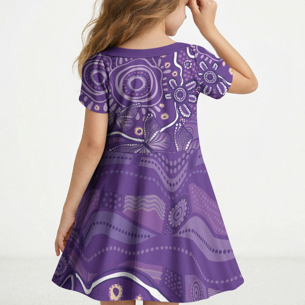 Australia Lupus Day Indigenous Kid Short Sleeve Dress Purple Ribbon Aboriginal Butterflies