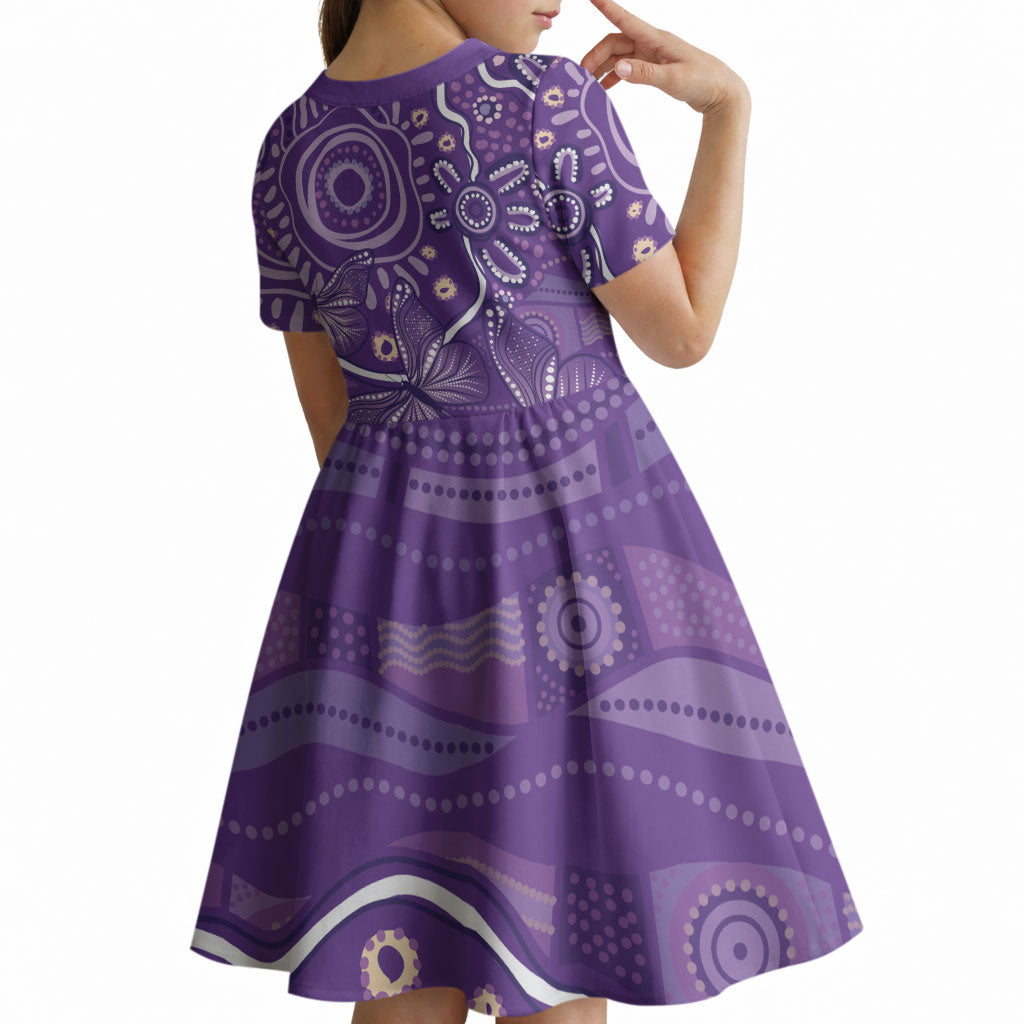 Australia Lupus Day Indigenous Kid Short Sleeve Dress Purple Ribbon Aboriginal Butterflies