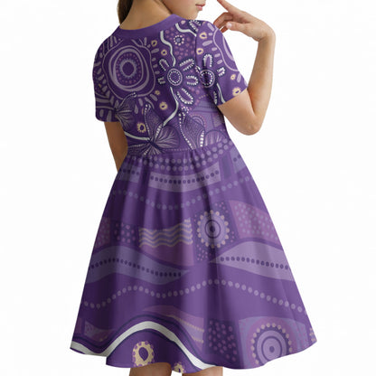 Australia Lupus Day Indigenous Kid Short Sleeve Dress Purple Ribbon Aboriginal Butterflies