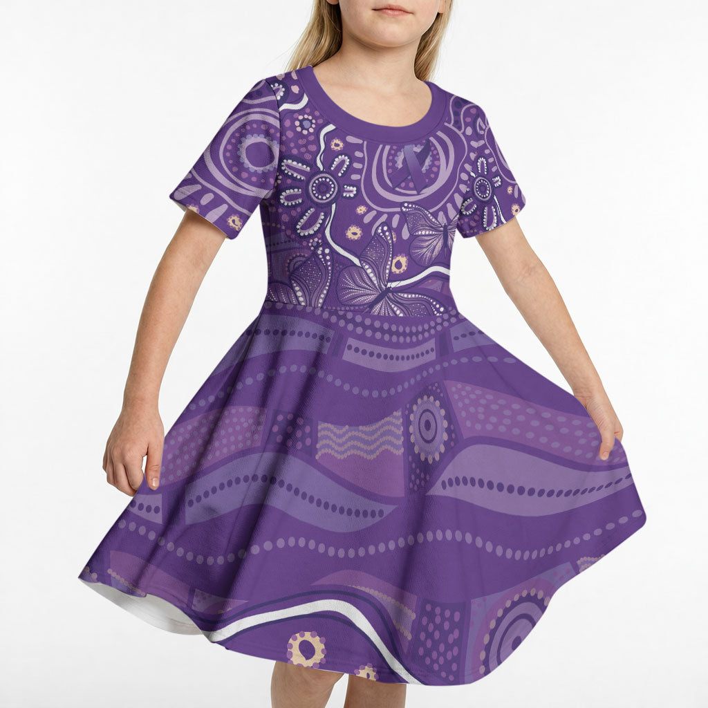 Australia Lupus Day Indigenous Kid Short Sleeve Dress Purple Ribbon Aboriginal Butterflies